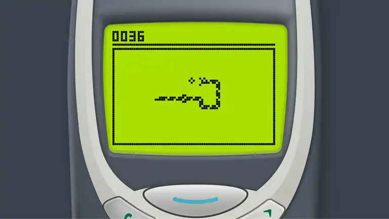 Classic Nokia-style Snake game on retro handheld device